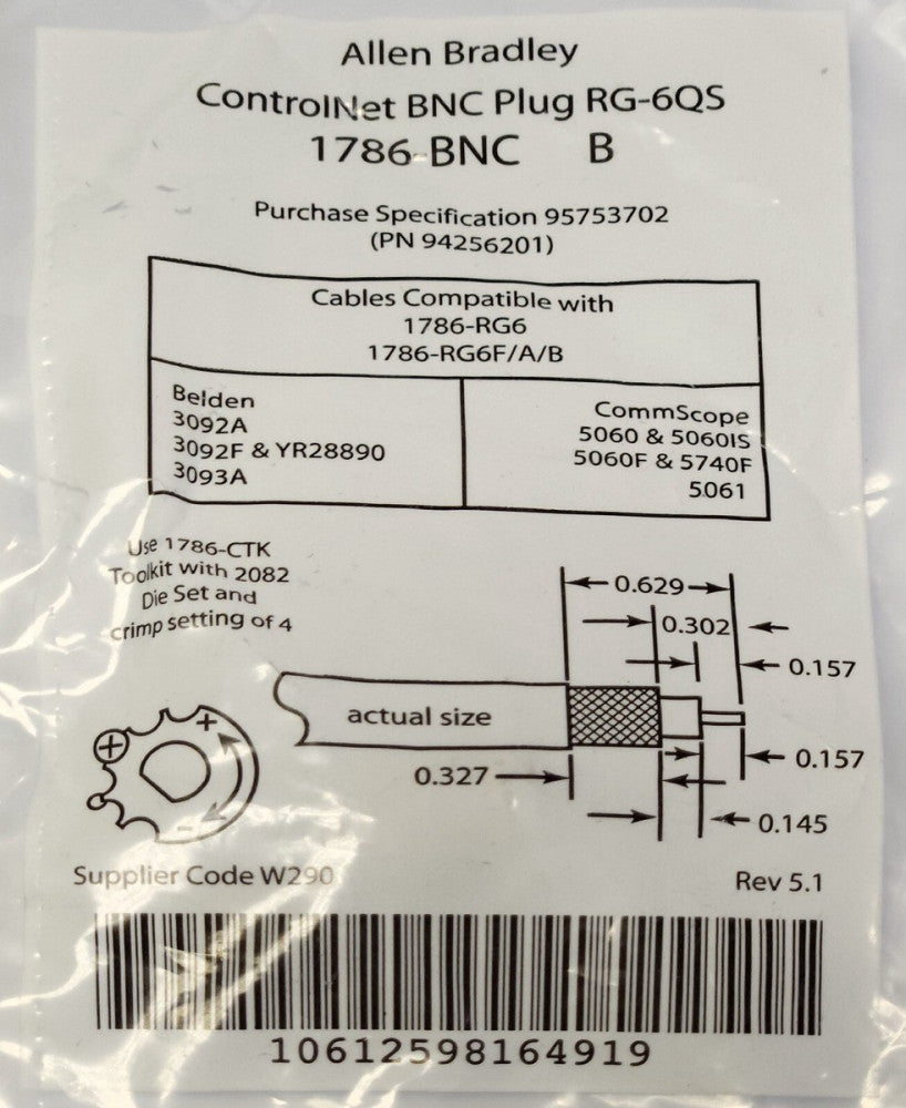 ALLEN BRADLEY 1786-BNC ControlNet BNC Plug RG 6QS 1786 BNC 94256201
