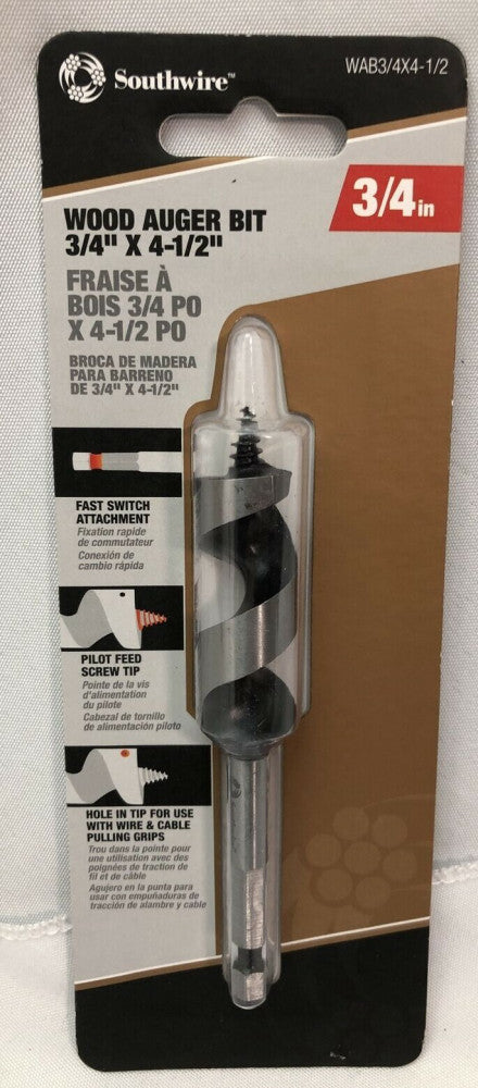 Southwire WOOD AUGER BIT 3/4" X 4 1/2" (WAB3/4X4-1/2) BRAND NEW 582960