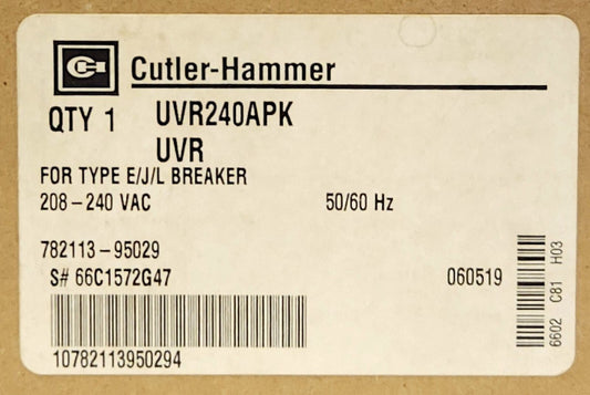 EATON CUTLER HAMMER UVR240APK Type E J & L Breaker 240 VAC UVR Undervoltage
