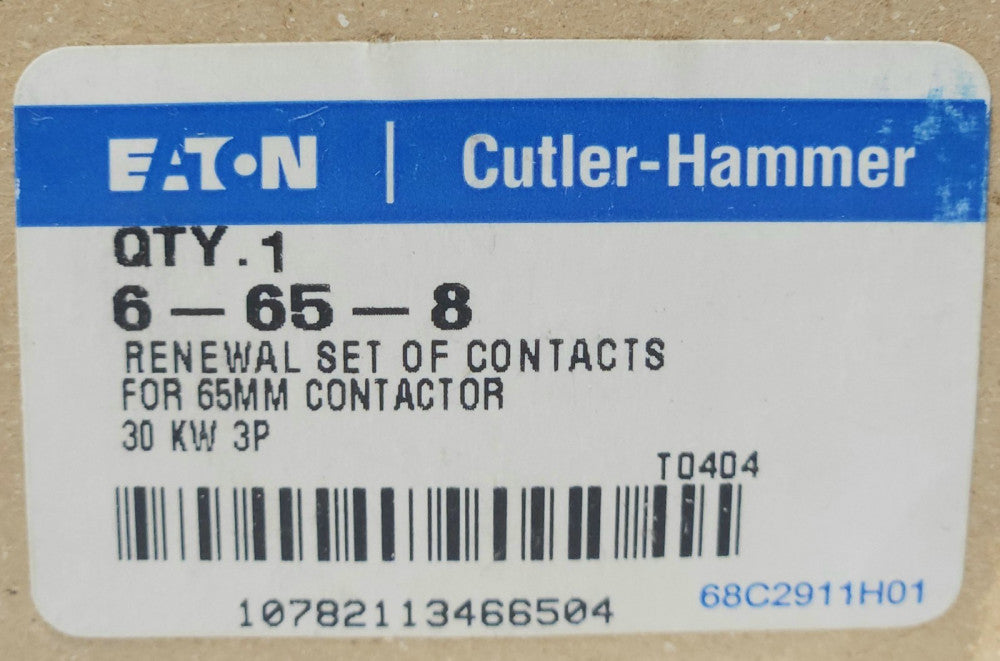 EATON CUTLER HAMMER 6-65-8 3 Pole 65mm Size 1 Contactor Kit 30 KW 6 65 8