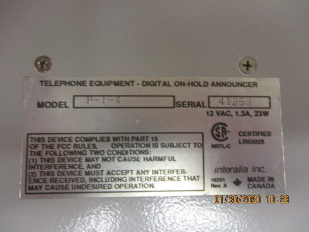 Interalia - P-1-4 - DIGITAL-ON-HOLD-ANNOUNCER/MODEL-P-1-4-1