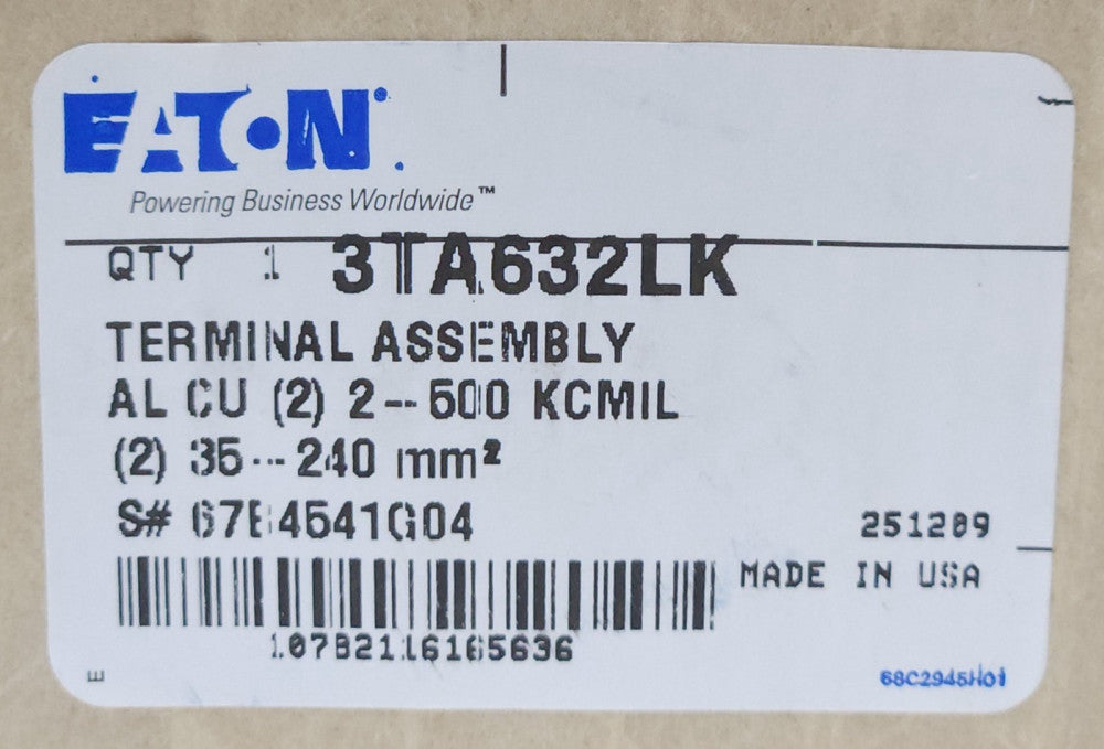 EATON CUTLER HAMMER 3TA632LK Type LG LGE LGH Breaker Lug Kit 2 500 MCM AL CU 3