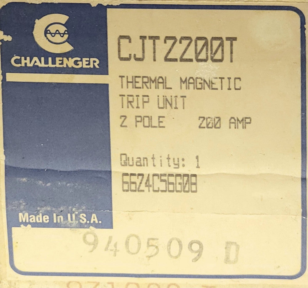 CHALLENGER CJT2200T CUTLER HAMMER JT2200T 2 Pole 200 AMP J Frame TRIP UNIT