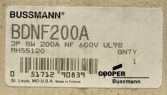 COOPER BUSSMANN BDNF200A 3 Pole 200 AMP 600 VAC Non Fusible Disconnect Switch