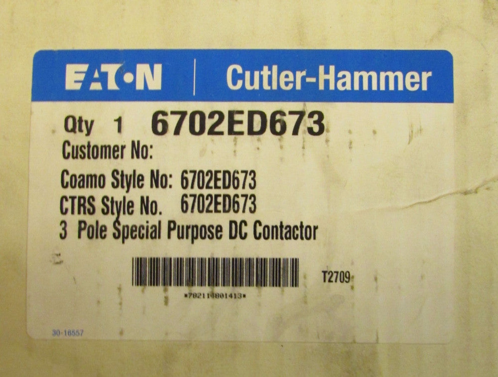 EATON CUTLER HAMMER 6702ED673 Special Purpose 3P 74 VDC Contactor Coamo CTRS 