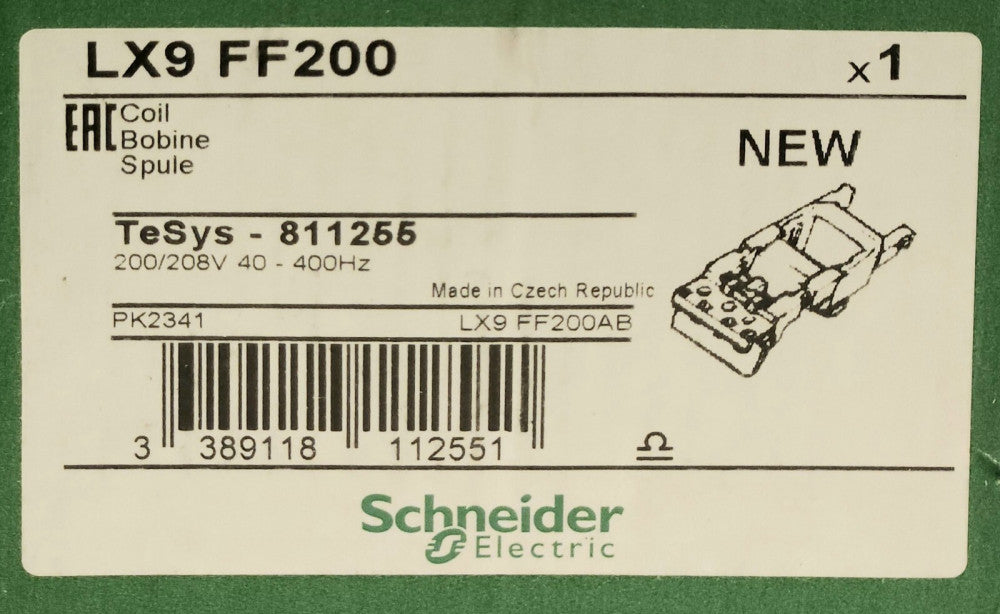 SCHNEIDER ELECTRIC LX9 FF200 Tesys 811255 200 VAC 208 Coil 40-400 Hz LX9 FF200AB