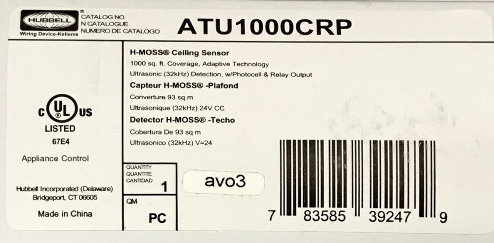 HUBBELL ATU1000CRP HI-MOSS Ceiling Sensor Detector Occupancy Sensor