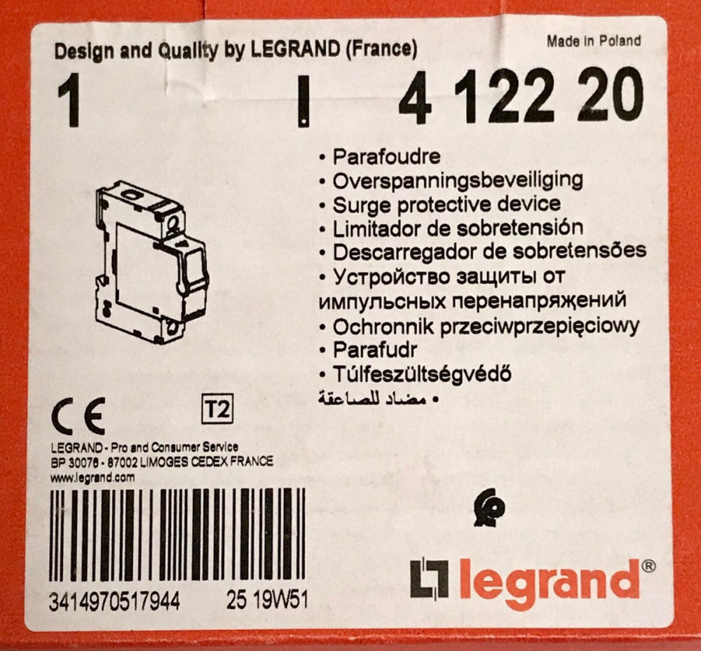LEGRAND 4 122 20 IMAX 20 KA IN 5 KA Surge Protection Device 19W51 BP 30076 87002