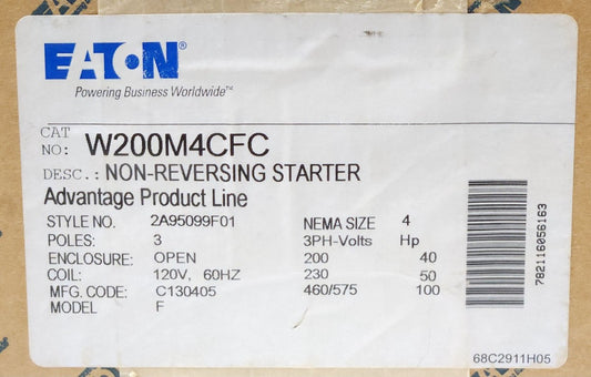 EATON CUTLER HAMMER W200M4CFC Size 4 W200 Advantage Starter