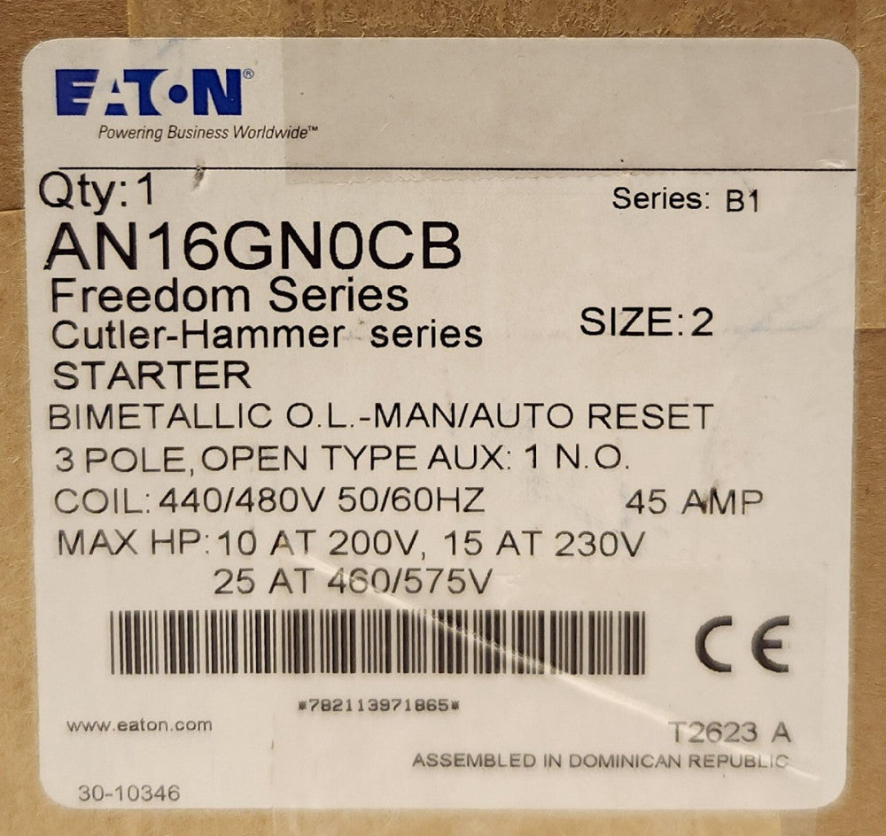 SEALED EATON CUTLER HAMMER AN16GN0CB 480 VAC Size 2 AN16GN0 Starter
