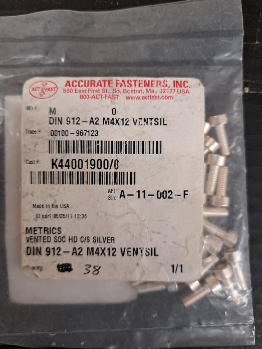 New, Accurate Fasteners, MC-412-A, M4-0.7X12MM SHC VNT AG SCREW