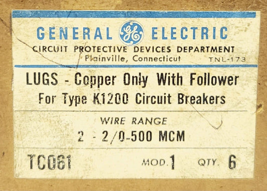 BOX OF 6 GENERAL ELECTRIC TC061 K1200 CU Copper Lug Terminal 2-2/0 500 MCM