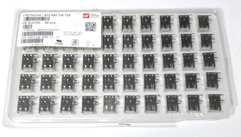 PACK OF 50 WE WURTH ELEKTRONIK 614004134726 WR COM USB Type A THT Up Right White