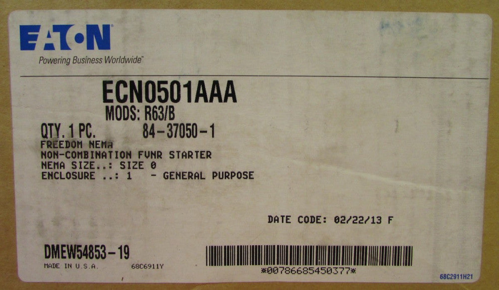 EATON CUTLER HAMMER ECN0501AAA Size 0 AN19BN0 Starter Nema 1 Enclo Mods: R63/B 