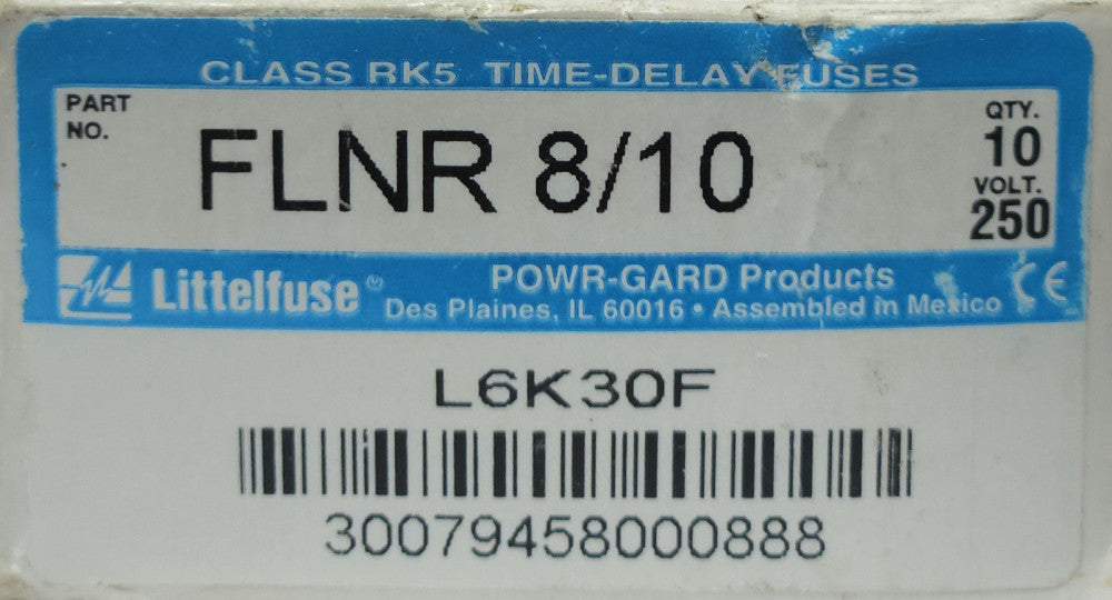 BOX OF 10 LITTELFUSE FLNR 8/10 250 VAC 8 to 10 AMP Timer Delay Fuse POWR GARD