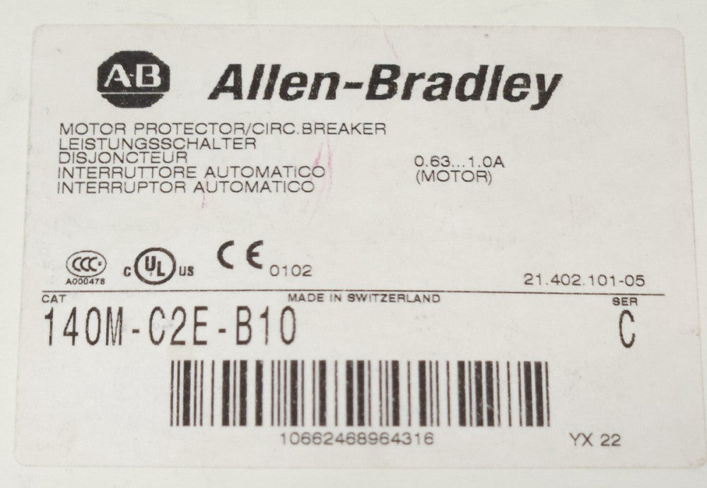 ALLEN BRADLEY 140M C2E B10 Manual Motor Circuit Protector Breaker 0.63-1.0 AMP
