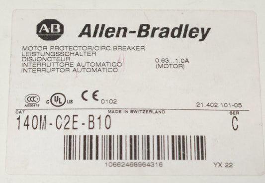 ALLEN BRADLEY 140M C2E B10 Manual Motor Circuit Protector Breaker 0.63-1.0 AMP
