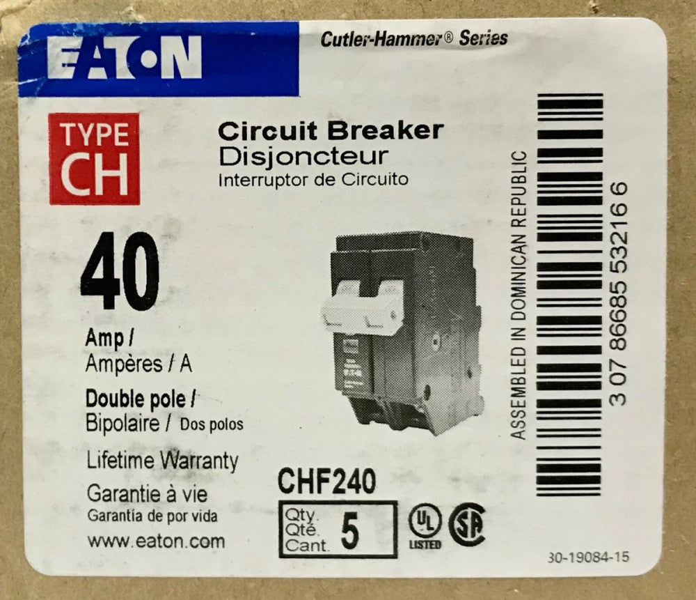 EATON CUTLER HAMMER CHF240 2 Pole 40 AMP Type CH Circuit Breaker CH240