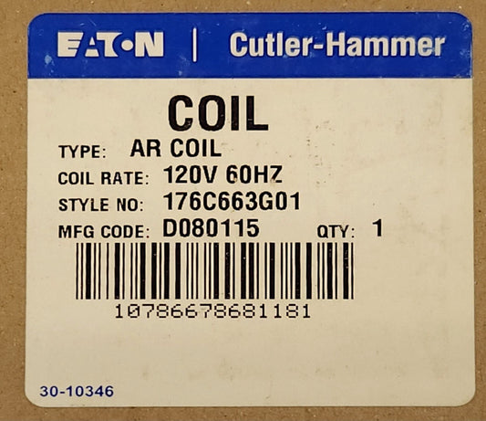 EATON CUTLER HAMMER Type AR Relay COIL 176C663G07 120 VAC