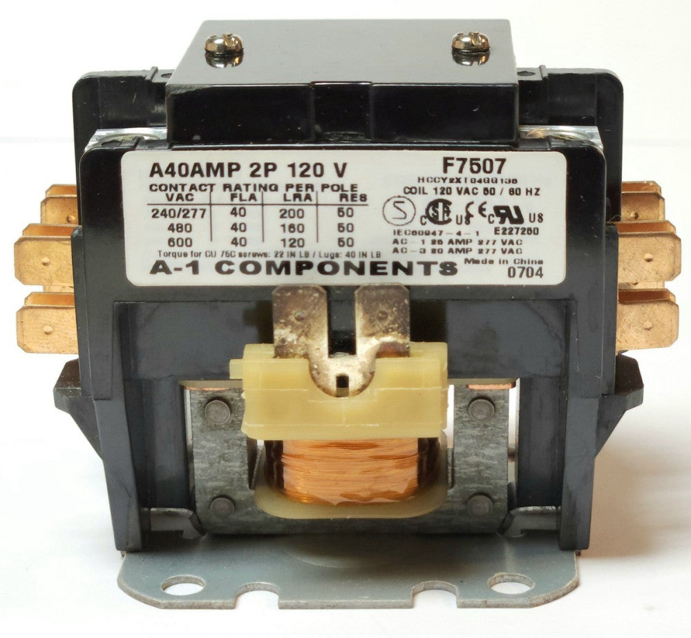 A-1 COMPONENTS A40AMP 2 Pole 40 AMP 208 120 VAC Contactor F7507