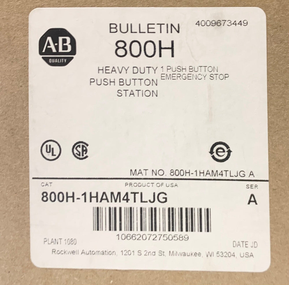 ALLEN BRADLEY 800H 1HAM4TLJG RED TWIST Release Emergency STOP Stainless Steel 