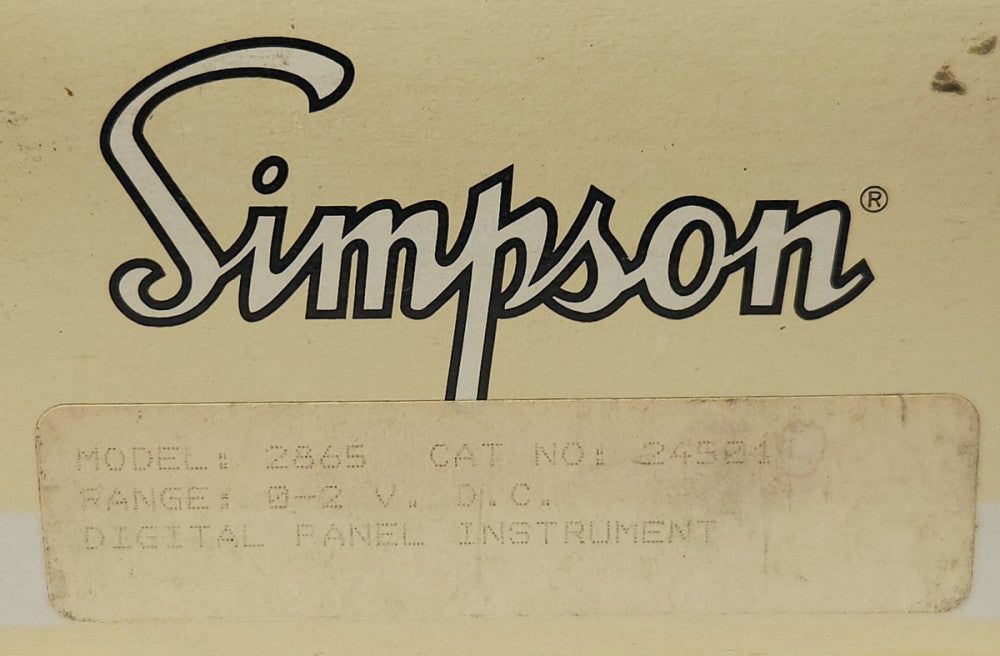 SIMPSON MODEL 2865 24501 DC Milliamps 0-2 Volt DCMA 105-130 VAC Power Digital Pa