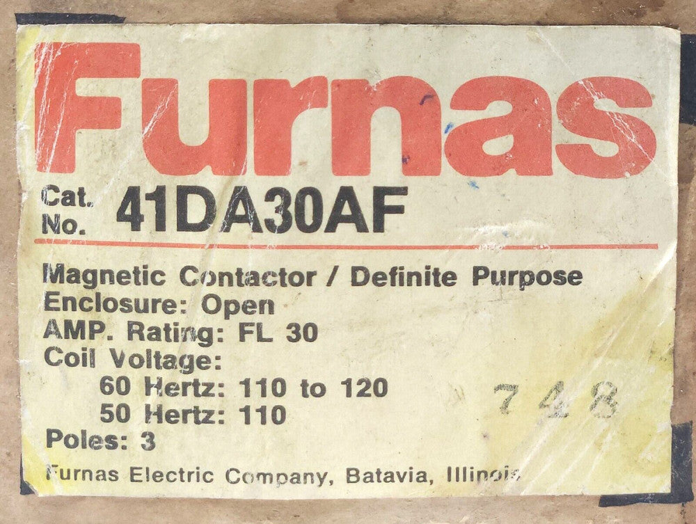 FURNAS 41DA30AF 110 120 VAC Magnetic Contactor 30 AMP Definite Purpose 3 Pole