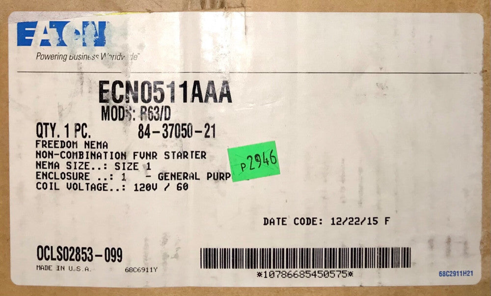 EATON ECN0511AAA 120 VAC Size 1 AN19DN0 Starter Nema 1 Enclosure 9-45 Electronic