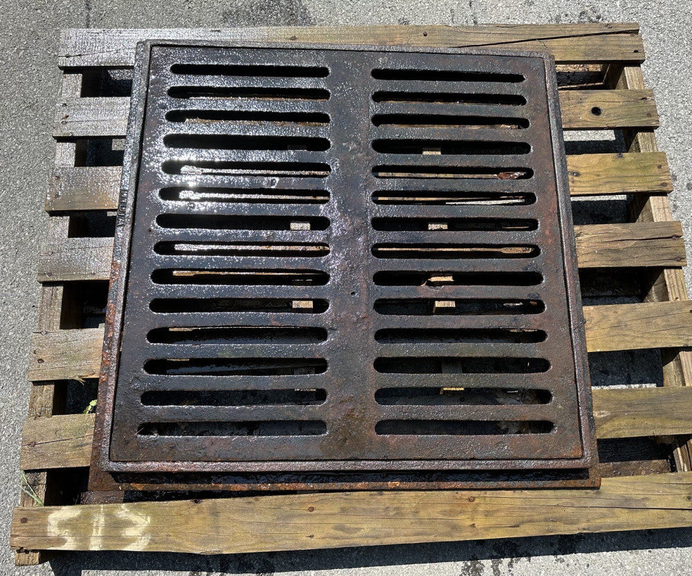 Unused Cast Iron Storm Drain Catch Basin Frame With Grate 32.5” X 32.5”