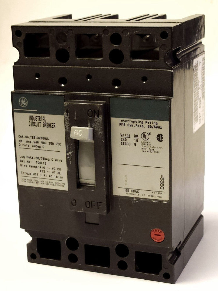 GENERAL ELECTRIC TEB132060WL 3 Pole 60 AMP Type TEB Circuit Breaker