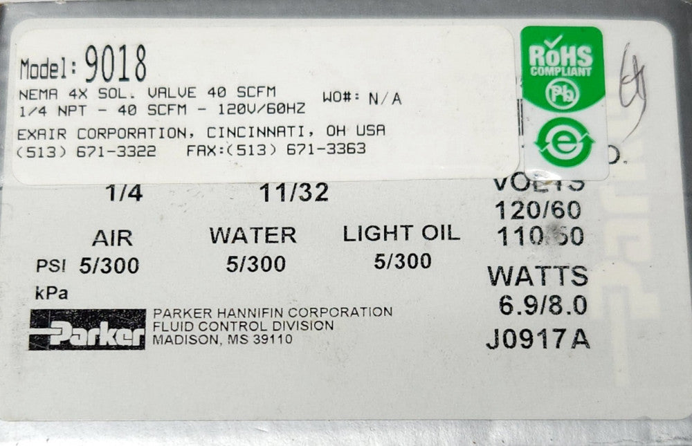 PARKER 04F25C2122CAF4C0577 Model 9018 Solenoid Control Valve 120 VAC PSI 5/300