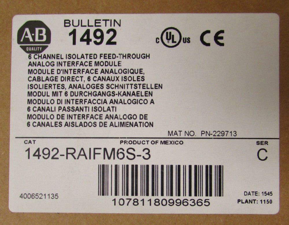 ALLEN BRADLEY 1492 RAIFM65 3 Series C 6 Channel Analog Interface Module