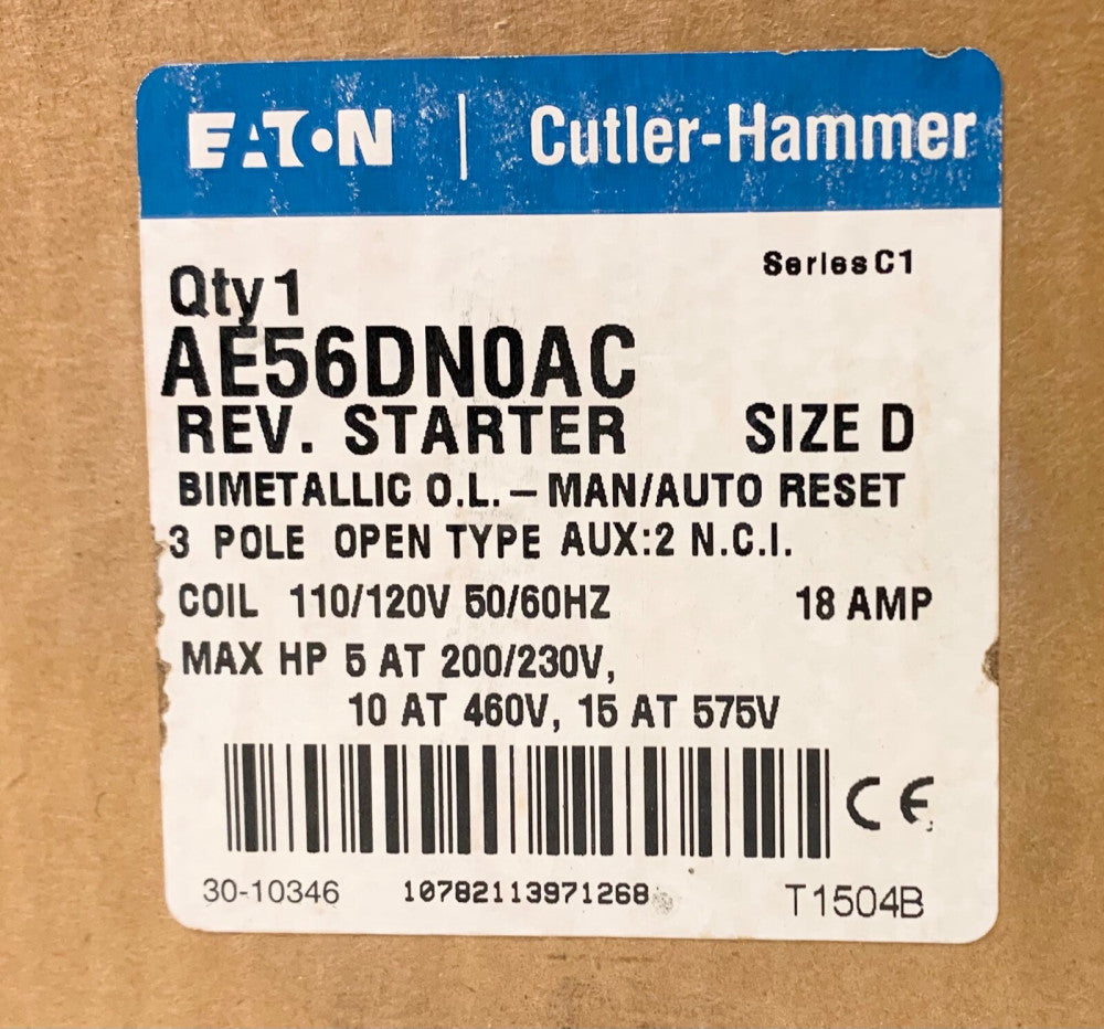 EATON CUTLER HAMMER AE56DN0AC 110 120 VAC Size D Reversing Starter 18 AMP