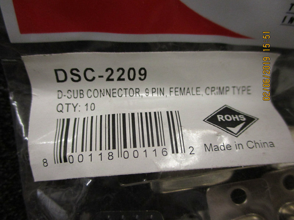 DSC-2209 Quest Technology 9 PIN CRIMP D-SUB FEMALE BRAND NEW! LOT OF 10
