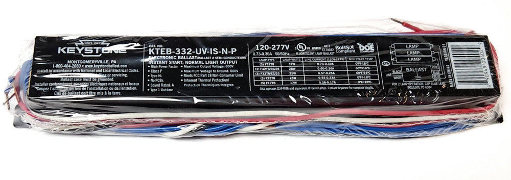 KEYSTONE KTEB 332 UV IS N P T8 Electronic Fluorescent Ballast 120 - 277 VAC
