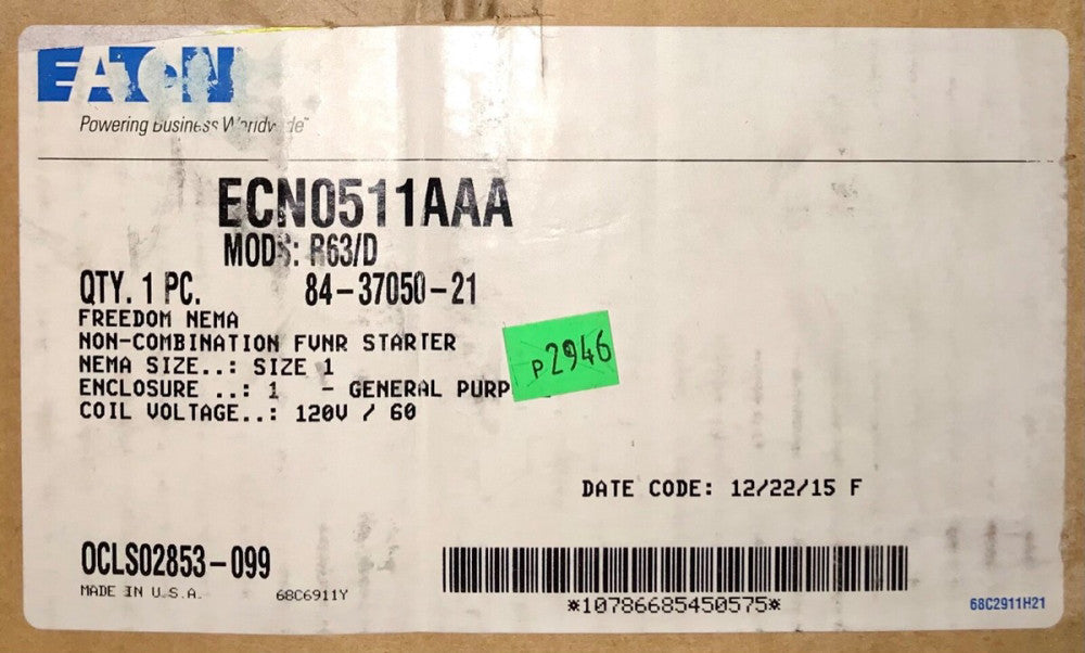 EATON ECN0511AAA 120 VAC Size 1 AN19DN0 Starter Nema 1 Enclosure 9-45 Electronic