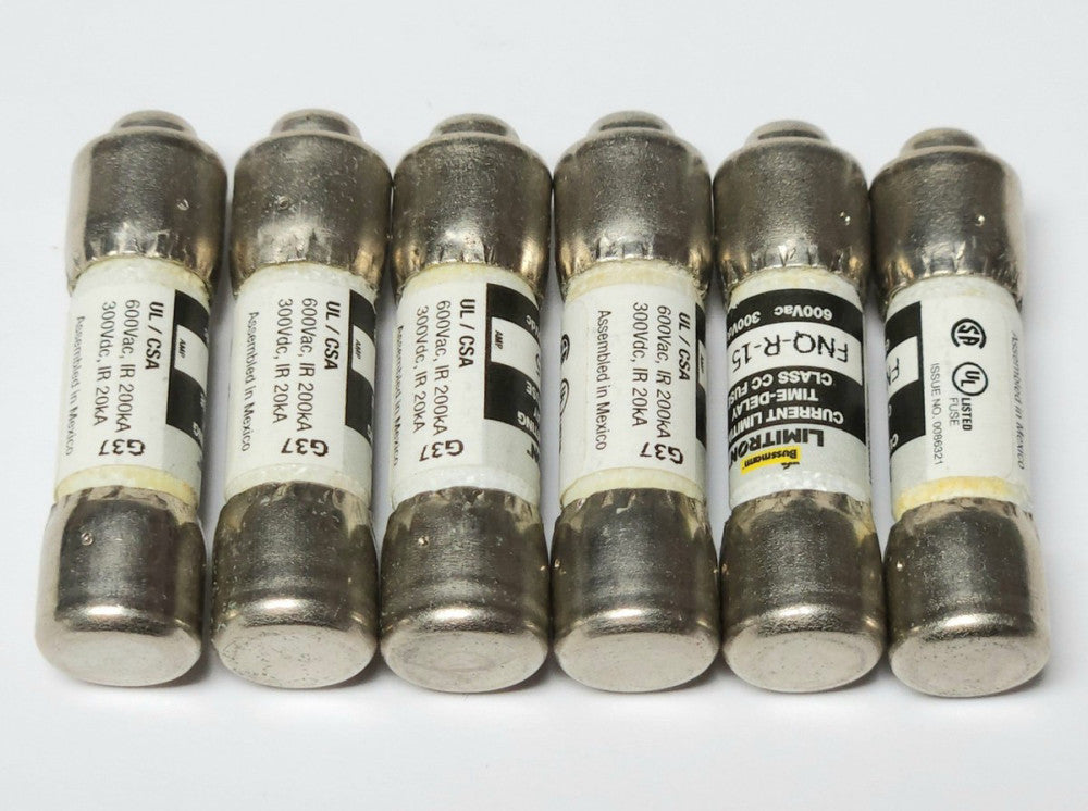 LOT OF 6 EATON BUSSMANN FNQ R 15 LIMITRON 15 AMP 600 VAC Fuse FNQ-R-15
