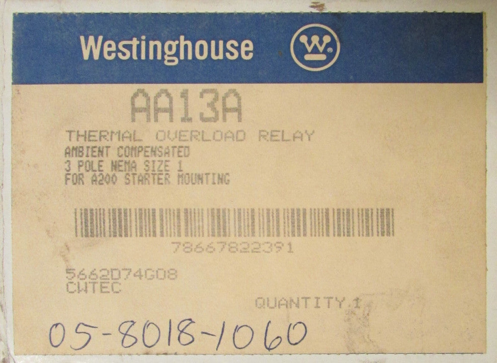 WESTINGHOUSE CUTLER HAMMER AA13A 1 A200 Starter Mount Overload Relay 5662D74G08