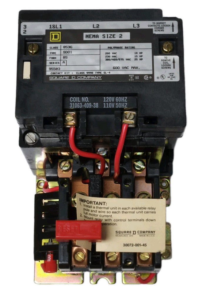 SQUARE D 8536SDO1 Size 2 120 VAC Starter 8536SDO1V02S
