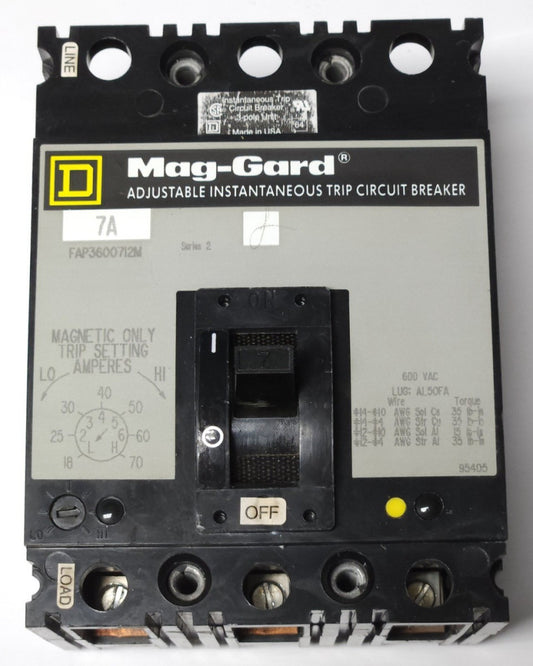 SQUARE D FAP3600712M 3 Pole 7 AMP MAG-GARD Circuit Breaker Motor Protector 18-70