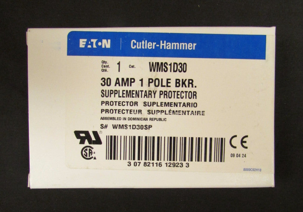 EATON CUTLER HAMMER WMS1D30 D30 Supplementary Protector Breaker WMS1D30SP
