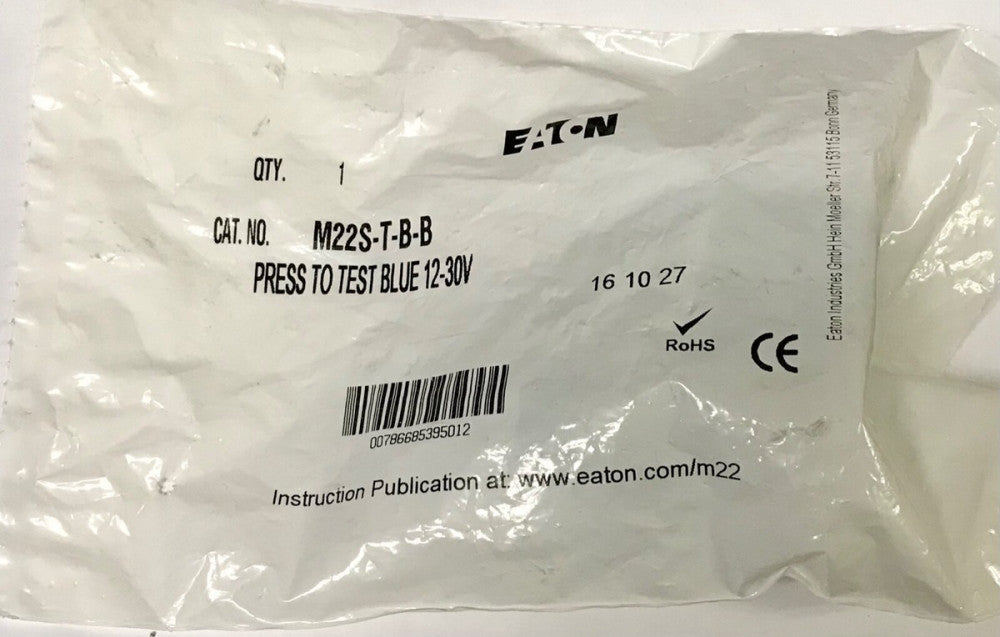 EATON M22S T B B 12-30v Press To Test Blue Pushbutton M22S-T-B-B