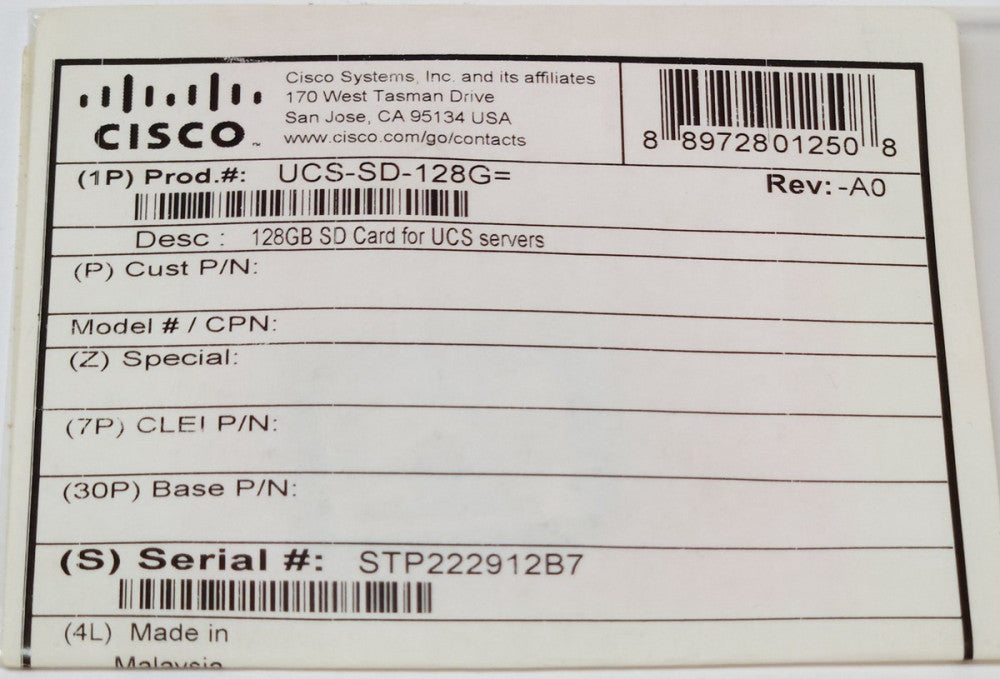 CISCO OEM UCS SD 128G SD CARD FOR UCS Servers 128 GB
