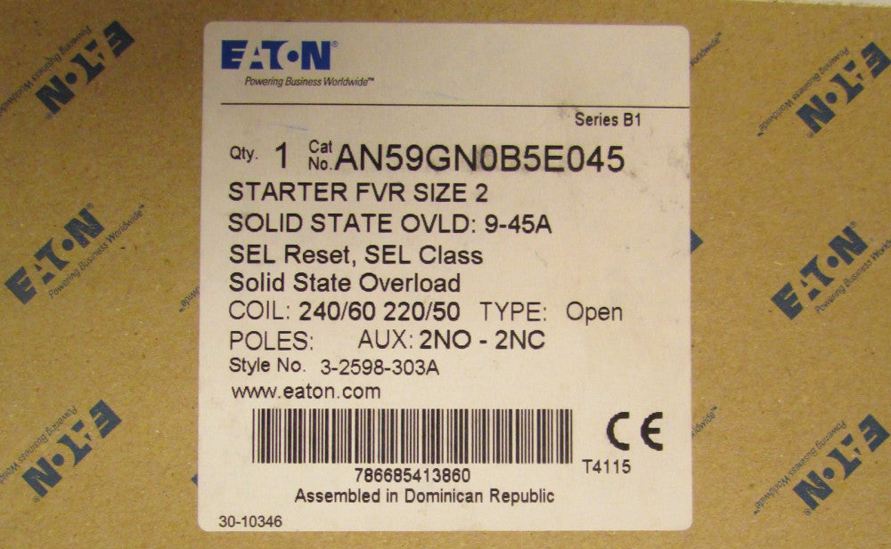 EATON CUTLER HAMMER Size 2 Reversing Starter 9-45 Amp Overload AN59GN0B5E045
