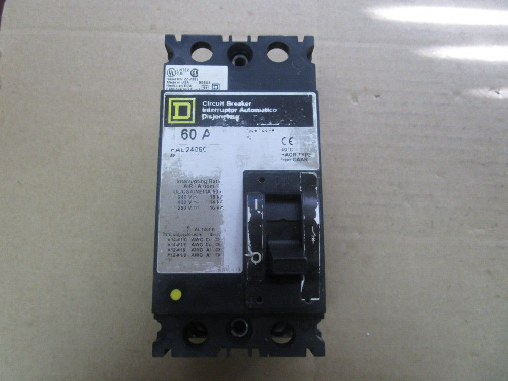 SQUARE D BREAKER FAL24060 60A AMP 480V 2 POLE