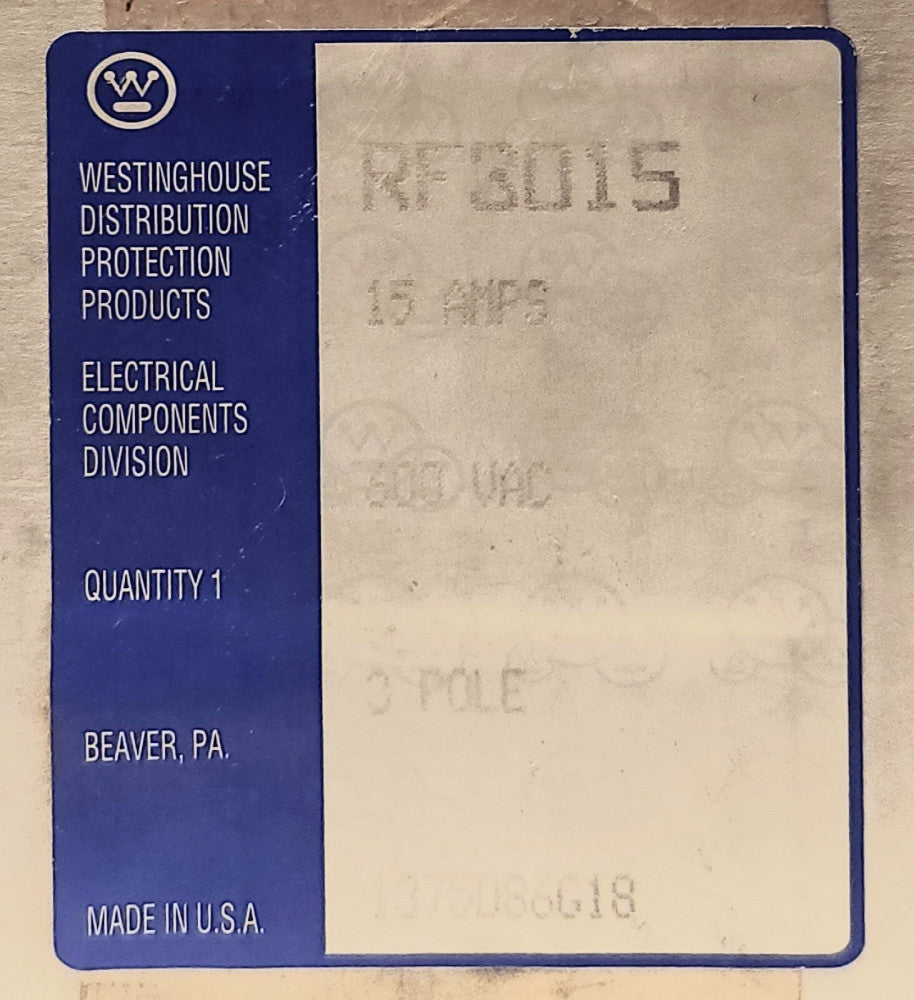 WESTINGHOUSE CUTLER HAMMER RF3015 3 Pole 15 AMP Type F F3015 Replacement Breaker