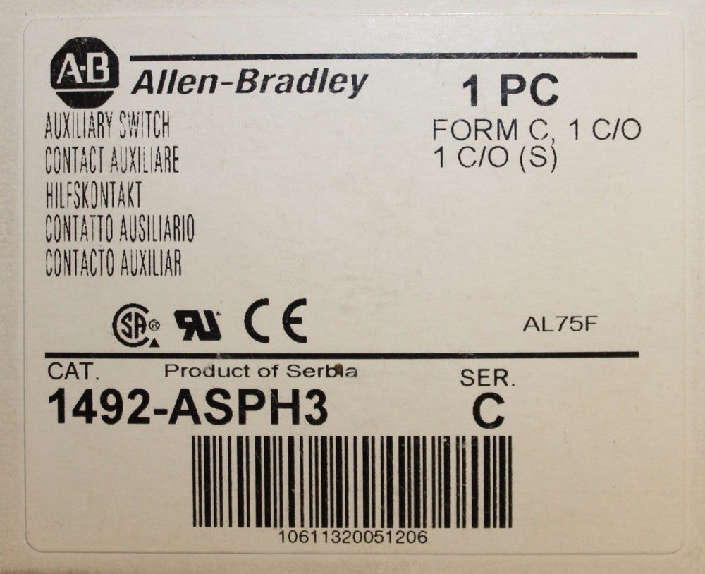 ALLEN BRADLEY Auxiliary Contact Switch 1492 ASPH3