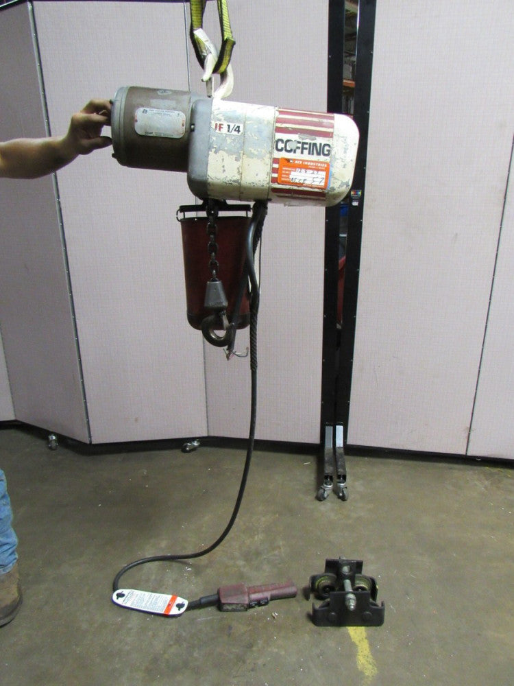 COFFING ELECTRIC CHAIN HOIST JF863-1T 1/4 T TON 230/460V 3PH 114"DROP W/ TROLLEY