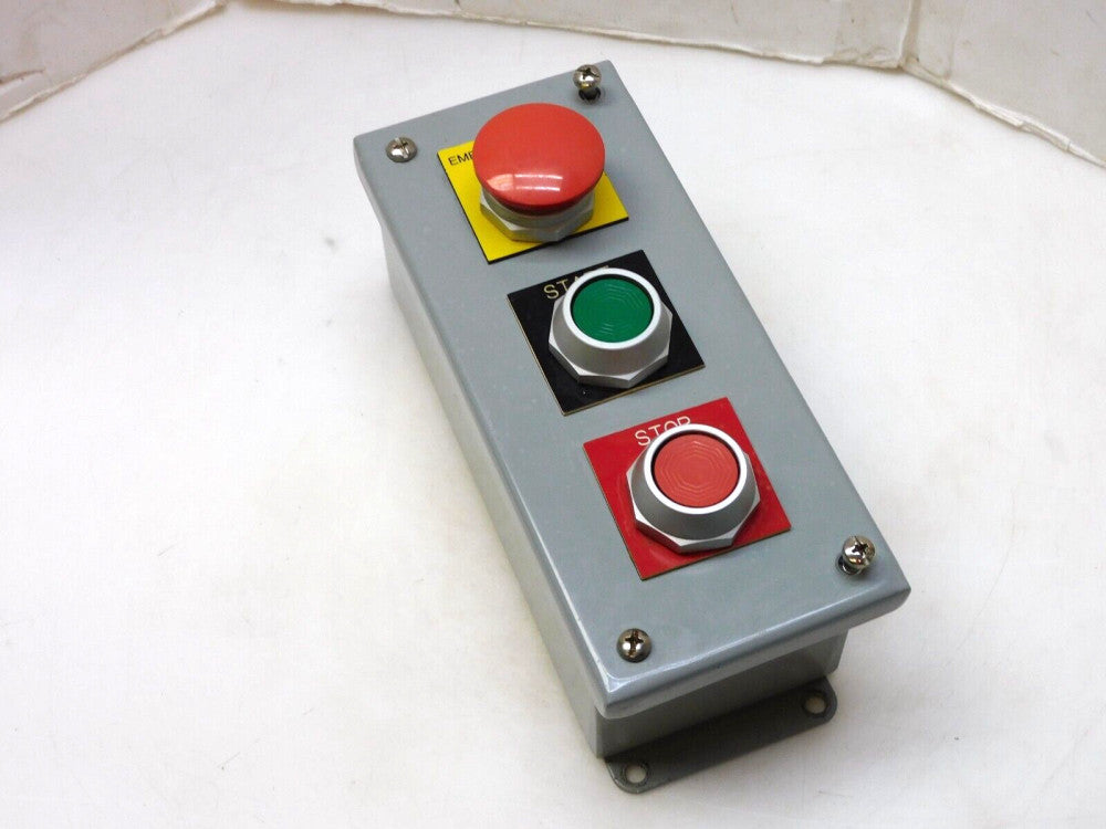 WIEGMANN ENCLOSED PUSH BUTTON STATION PB3 W/ CH HT8B E-STOP HT8A START HT8B STOP