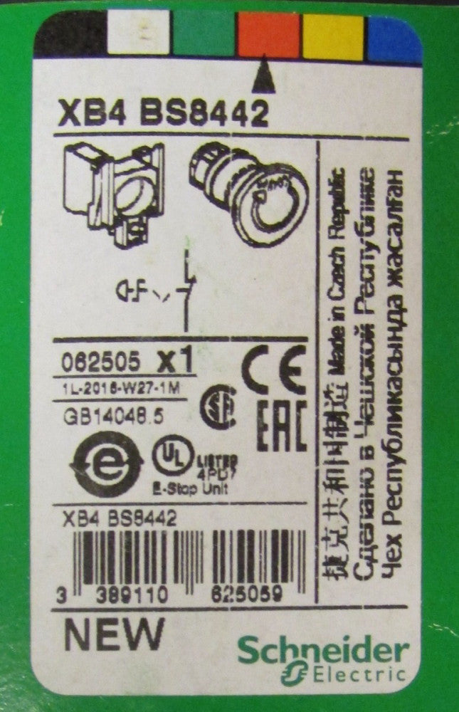 SCHNEIDER ELECTRIC XB4 BS8442 Twist Release Red Mushroom Head E-STOP Push Button